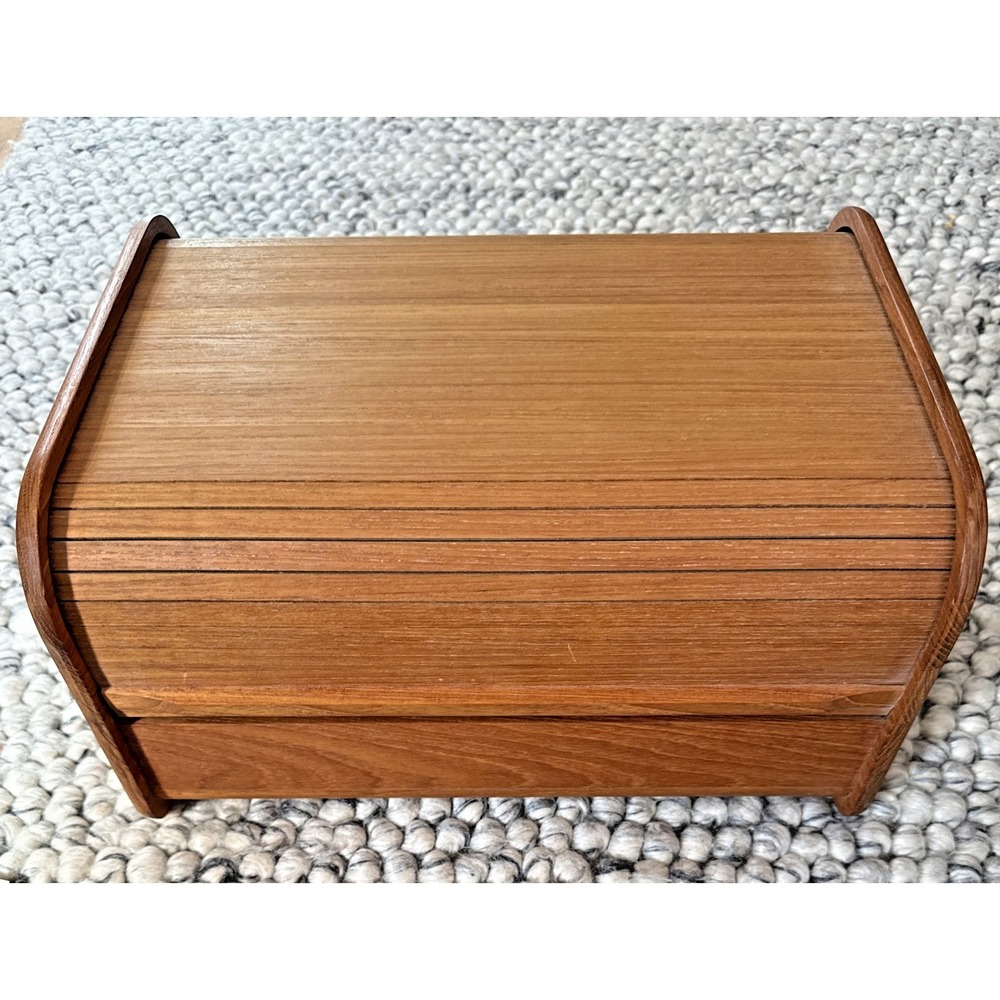 Kalmar Designs TeakWood RollTop Organizer/Disc Storage Box exudes a cottage-core